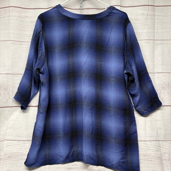 J. Jill Blue Plaid Notch V-Neck Pullover Rayon Blouse Tunic Top Size XL - Picture 9 of 12